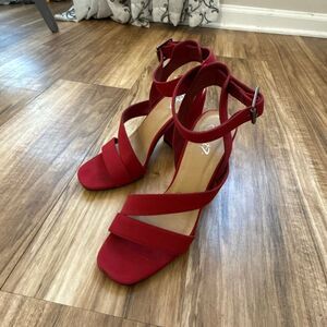 Y-not? Red Chunky Heeled Sandals Size 7